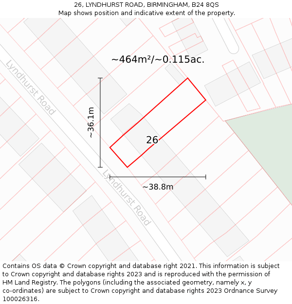 26, LYNDHURST ROAD, BIRMINGHAM, B24 8QS: Plot and title map