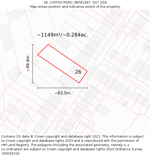 26, LYNTON ROAD, BENFLEET, SS7 2QQ: Plot and title map