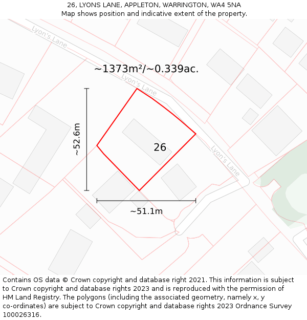 26, LYONS LANE, APPLETON, WARRINGTON, WA4 5NA: Plot and title map