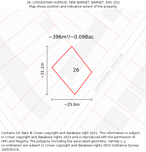 26, LYONSDOWN AVENUE, NEW BARNET, BARNET, EN5 1DU: Plot and title map
