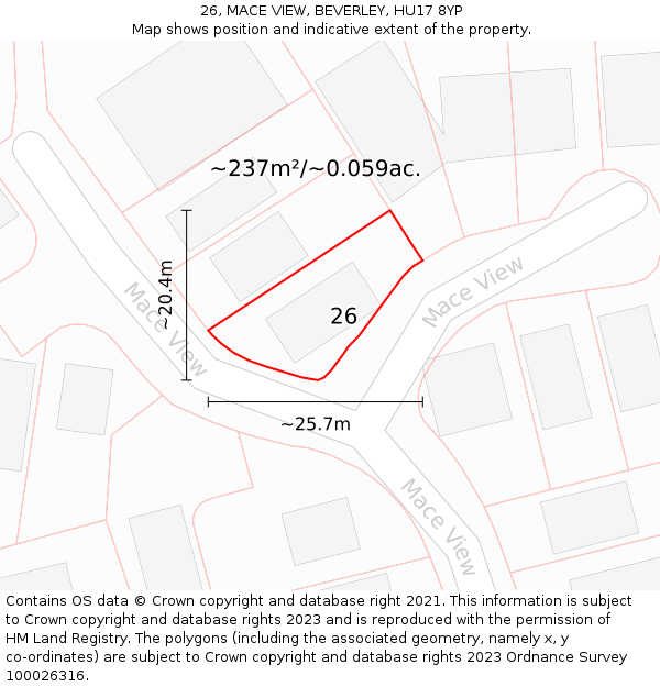 26, MACE VIEW, BEVERLEY, HU17 8YP: Plot and title map