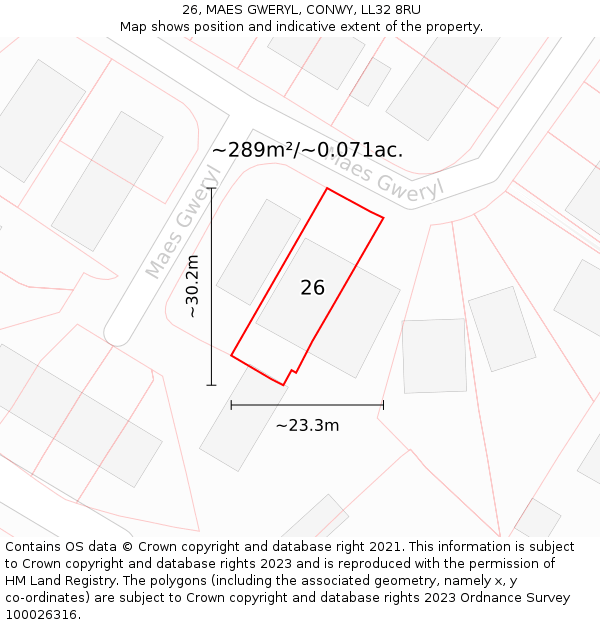 26, MAES GWERYL, CONWY, LL32 8RU: Plot and title map