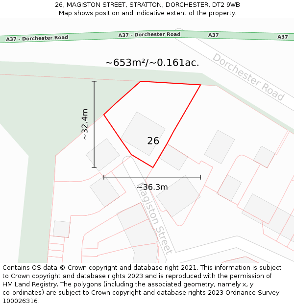 26, MAGISTON STREET, STRATTON, DORCHESTER, DT2 9WB: Plot and title map