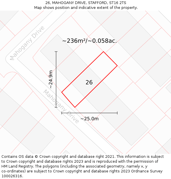 26, MAHOGANY DRIVE, STAFFORD, ST16 2TS: Plot and title map