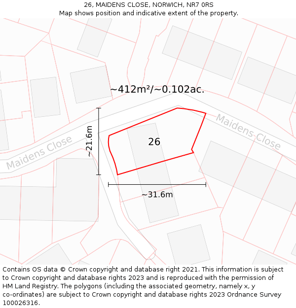 26, MAIDENS CLOSE, NORWICH, NR7 0RS: Plot and title map