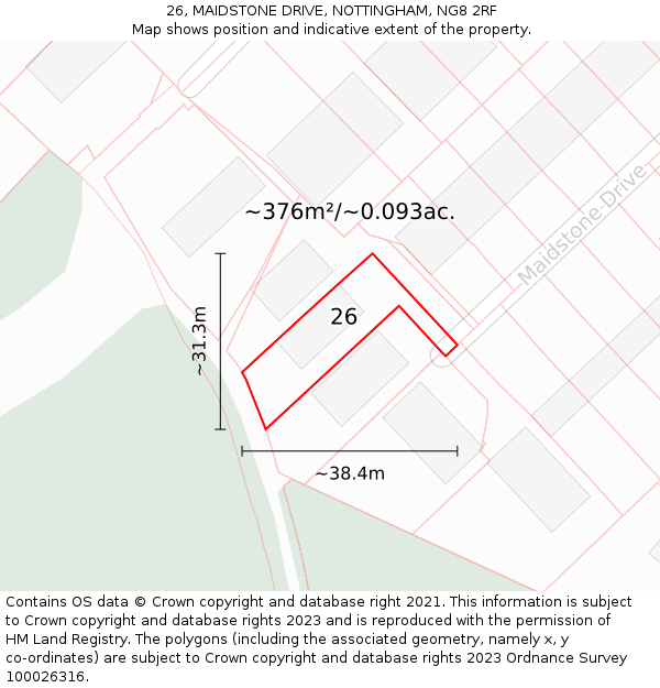 26, MAIDSTONE DRIVE, NOTTINGHAM, NG8 2RF: Plot and title map