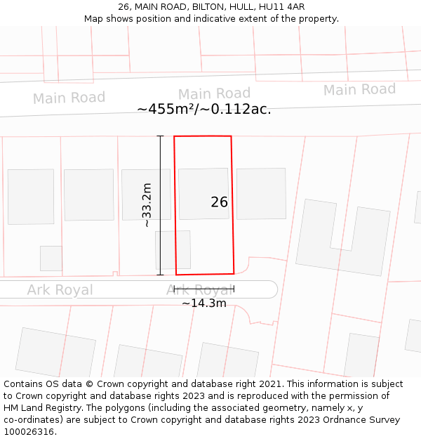 26, MAIN ROAD, BILTON, HULL, HU11 4AR: Plot and title map