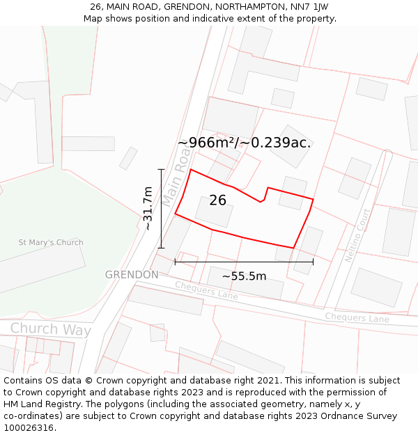 26, MAIN ROAD, GRENDON, NORTHAMPTON, NN7 1JW: Plot and title map