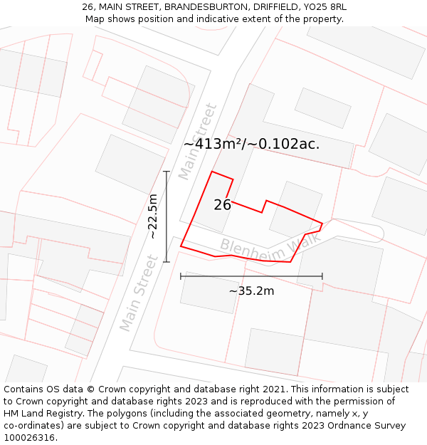 26, MAIN STREET, BRANDESBURTON, DRIFFIELD, YO25 8RL: Plot and title map