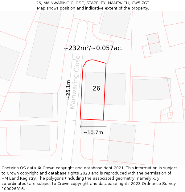 26, MAINWARING CLOSE, STAPELEY, NANTWICH, CW5 7GT: Plot and title map