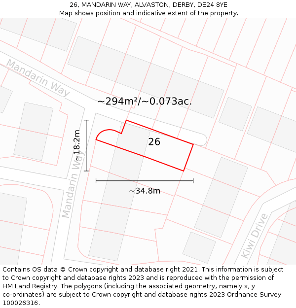 26, MANDARIN WAY, ALVASTON, DERBY, DE24 8YE: Plot and title map