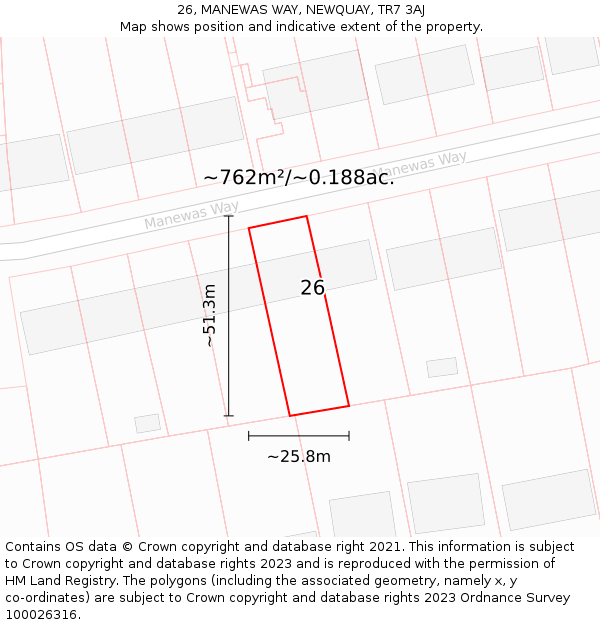 26, MANEWAS WAY, NEWQUAY, TR7 3AJ: Plot and title map