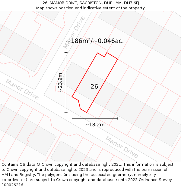 26, MANOR DRIVE, SACRISTON, DURHAM, DH7 6FJ: Plot and title map