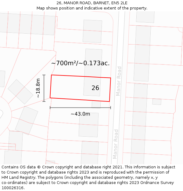 26, MANOR ROAD, BARNET, EN5 2LE: Plot and title map
