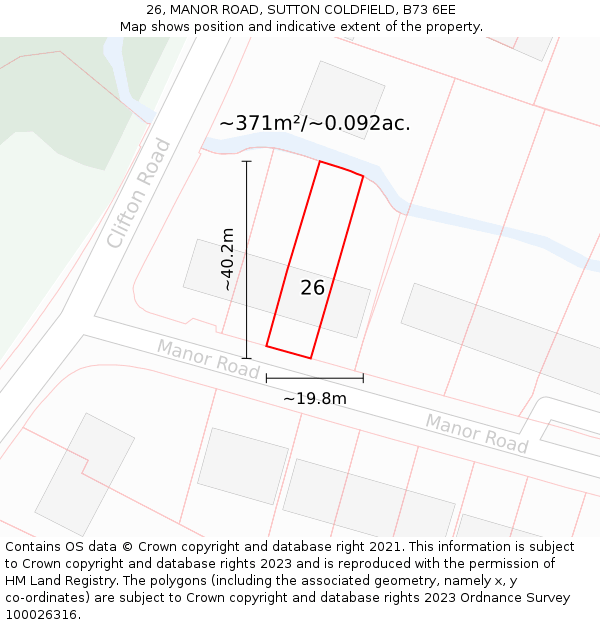26, MANOR ROAD, SUTTON COLDFIELD, B73 6EE: Plot and title map