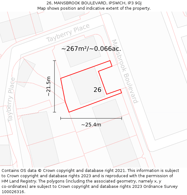26, MANSBROOK BOULEVARD, IPSWICH, IP3 9GJ: Plot and title map
