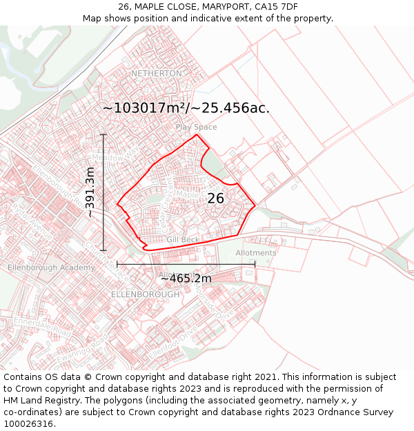 26, MAPLE CLOSE, MARYPORT, CA15 7DF: Plot and title map