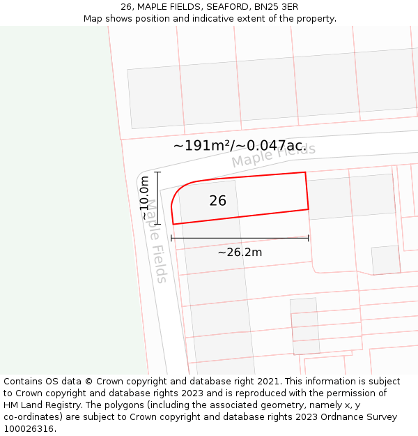 26, MAPLE FIELDS, SEAFORD, BN25 3ER: Plot and title map