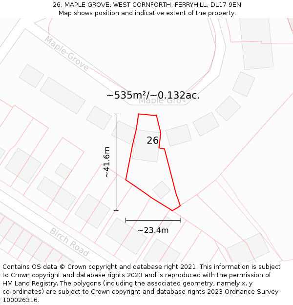 26, MAPLE GROVE, WEST CORNFORTH, FERRYHILL, DL17 9EN: Plot and title map