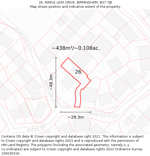 26, MAPLE LEAF DRIVE, BIRMINGHAM, B37 7JB: Plot and title map