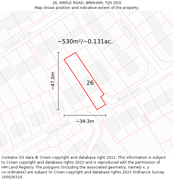 26, MAPLE ROAD, BRIXHAM, TQ5 0DG: Plot and title map