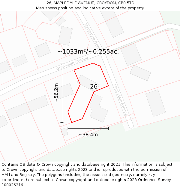 26, MAPLEDALE AVENUE, CROYDON, CR0 5TD: Plot and title map