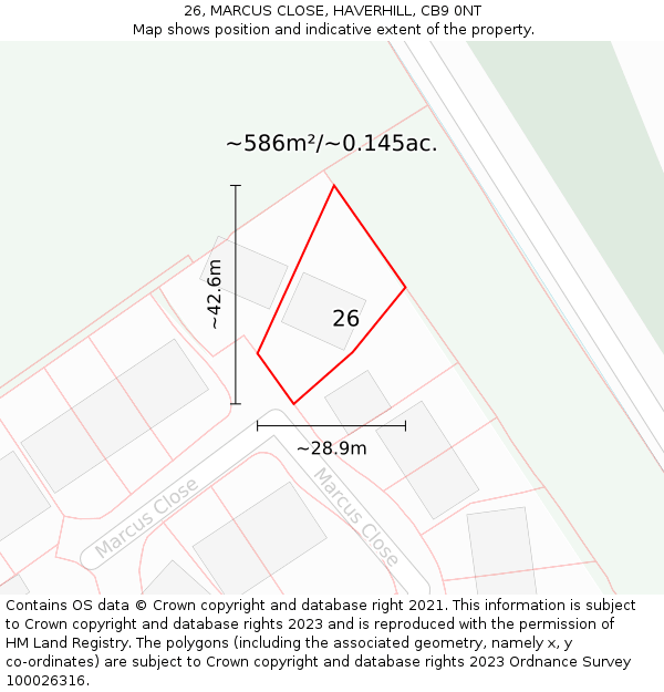 26, MARCUS CLOSE, HAVERHILL, CB9 0NT: Plot and title map