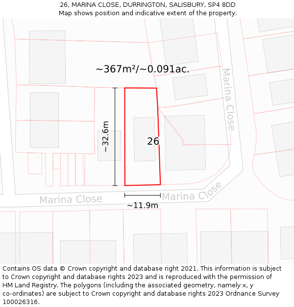 26, MARINA CLOSE, DURRINGTON, SALISBURY, SP4 8DD: Plot and title map