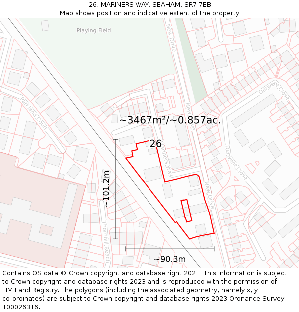 26, MARINERS WAY, SEAHAM, SR7 7EB: Plot and title map