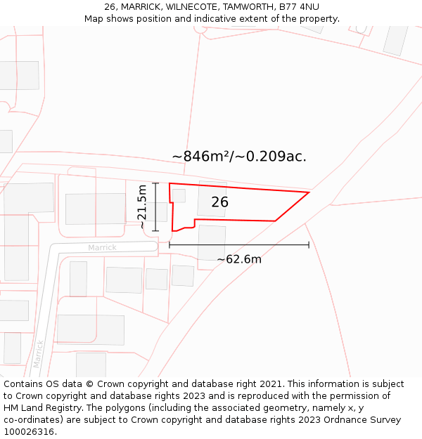 26, MARRICK, WILNECOTE, TAMWORTH, B77 4NU: Plot and title map