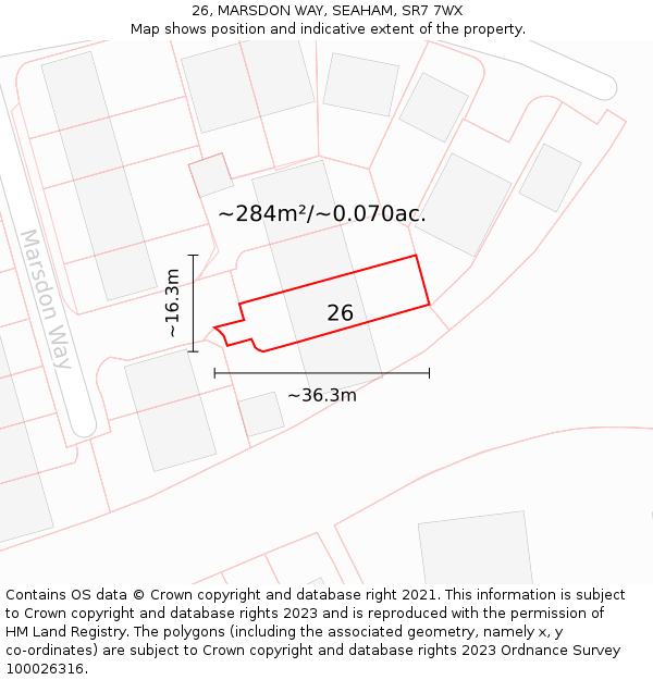 26, MARSDON WAY, SEAHAM, SR7 7WX: Plot and title map