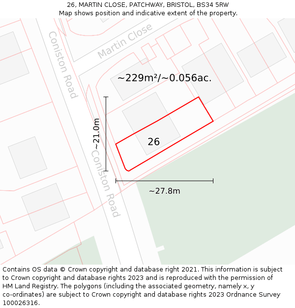 26, MARTIN CLOSE, PATCHWAY, BRISTOL, BS34 5RW: Plot and title map