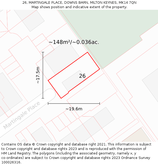 26, MARTINGALE PLACE, DOWNS BARN, MILTON KEYNES, MK14 7QN: Plot and title map