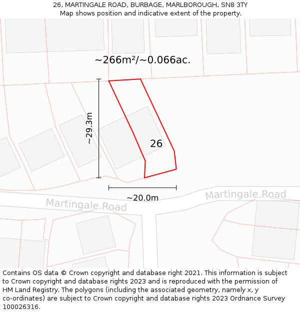 26, MARTINGALE ROAD, BURBAGE, MARLBOROUGH, SN8 3TY: Plot and title map