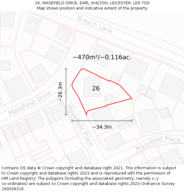 26, MASEFIELD DRIVE, EARL SHILTON, LEICESTER, LE9 7GS: Plot and title map