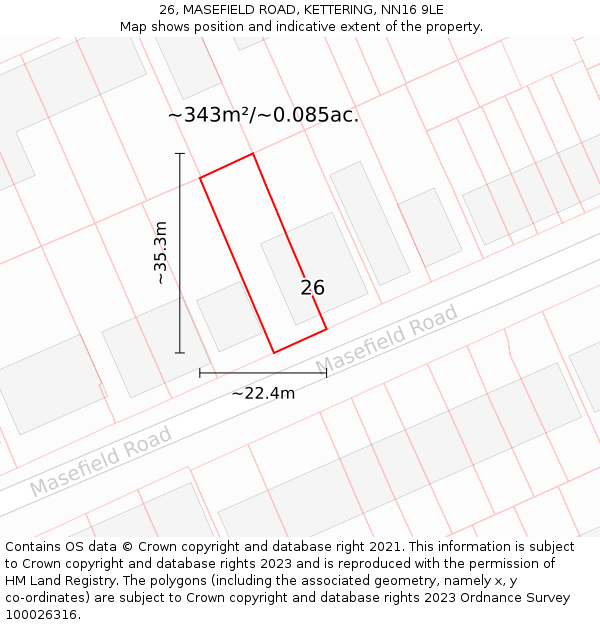 26, MASEFIELD ROAD, KETTERING, NN16 9LE: Plot and title map