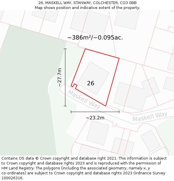26, MASKELL WAY, STANWAY, COLCHESTER, CO3 0BB: Plot and title map