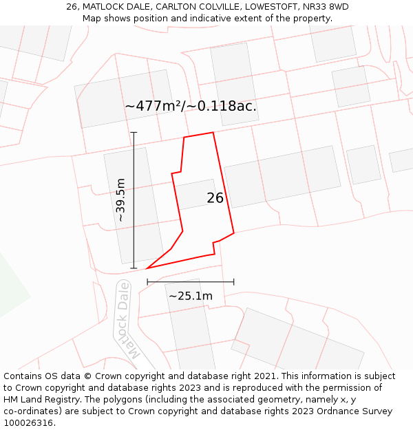 26, MATLOCK DALE, CARLTON COLVILLE, LOWESTOFT, NR33 8WD: Plot and title map