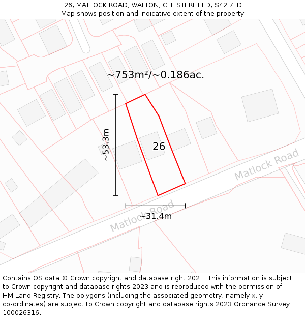 26, MATLOCK ROAD, WALTON, CHESTERFIELD, S42 7LD: Plot and title map