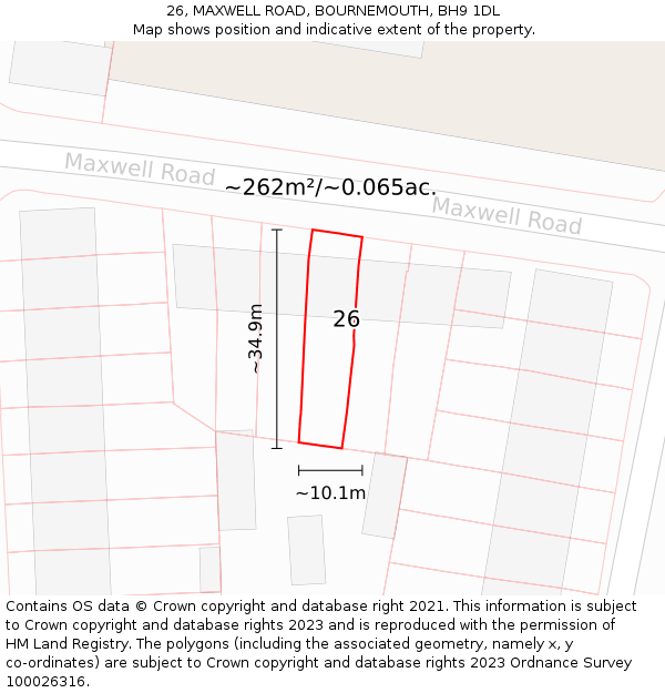 26, MAXWELL ROAD, BOURNEMOUTH, BH9 1DL: Plot and title map