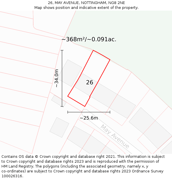 26, MAY AVENUE, NOTTINGHAM, NG8 2NE: Plot and title map