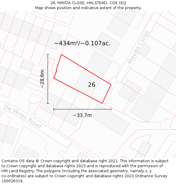 26, MAYDA CLOSE, HALSTEAD, CO9 1EQ: Plot and title map