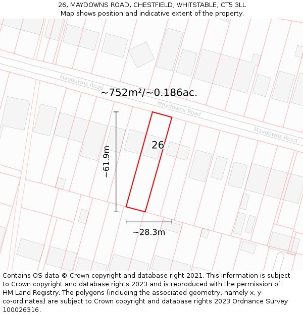 26, MAYDOWNS ROAD, CHESTFIELD, WHITSTABLE, CT5 3LL: Plot and title map