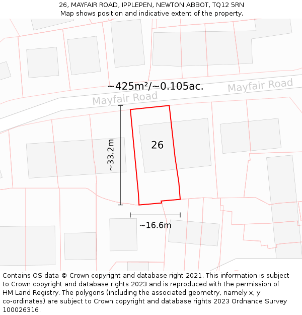 26, MAYFAIR ROAD, IPPLEPEN, NEWTON ABBOT, TQ12 5RN: Plot and title map