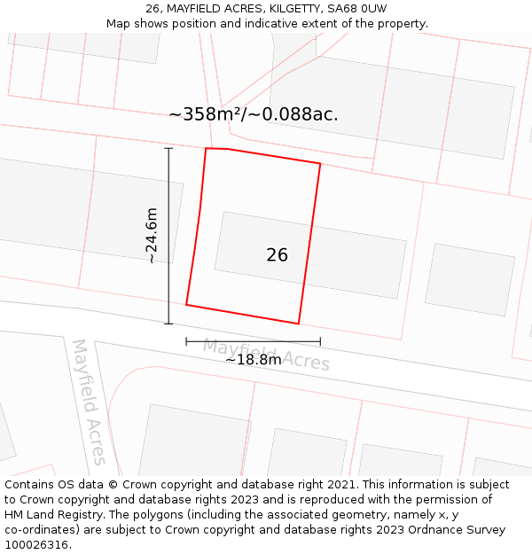 26, MAYFIELD ACRES, KILGETTY, SA68 0UW: Plot and title map