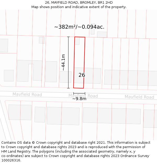 26, MAYFIELD ROAD, BROMLEY, BR1 2HD: Plot and title map