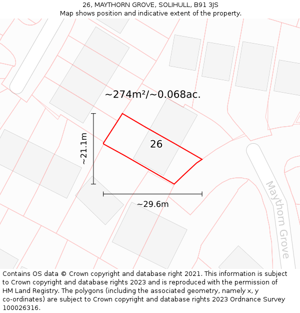 26, MAYTHORN GROVE, SOLIHULL, B91 3JS: Plot and title map