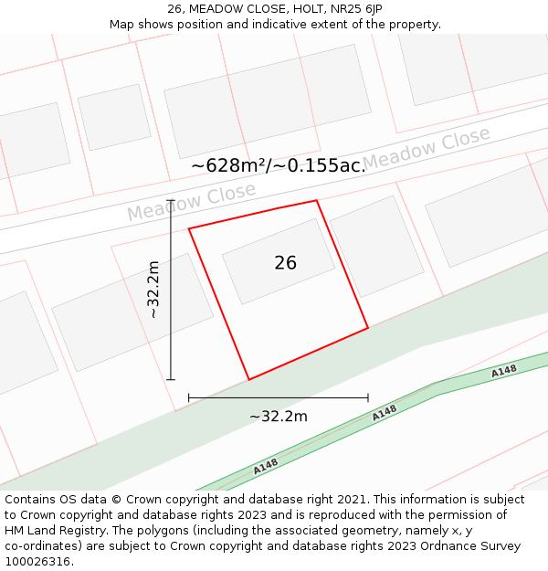 26, MEADOW CLOSE, HOLT, NR25 6JP: Plot and title map