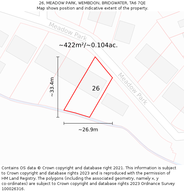26, MEADOW PARK, WEMBDON, BRIDGWATER, TA6 7QE: Plot and title map