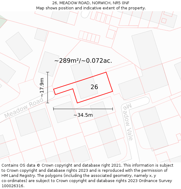 26, MEADOW ROAD, NORWICH, NR5 0NF: Plot and title map